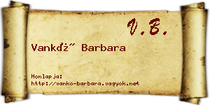 Vankó Barbara névjegykártya